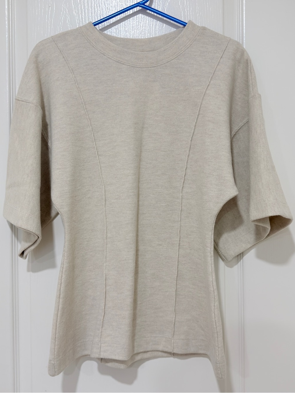 H&M Premium Knit Top NWT Beige Short Sleeve Sweater Size Large Minimalist